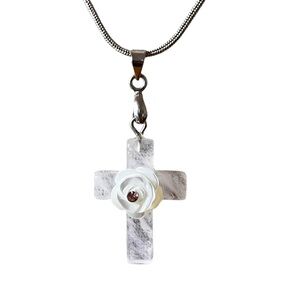 Womens Shell Rose Quartz Cross 925 Silver Necklace Jewelry Valentines Day